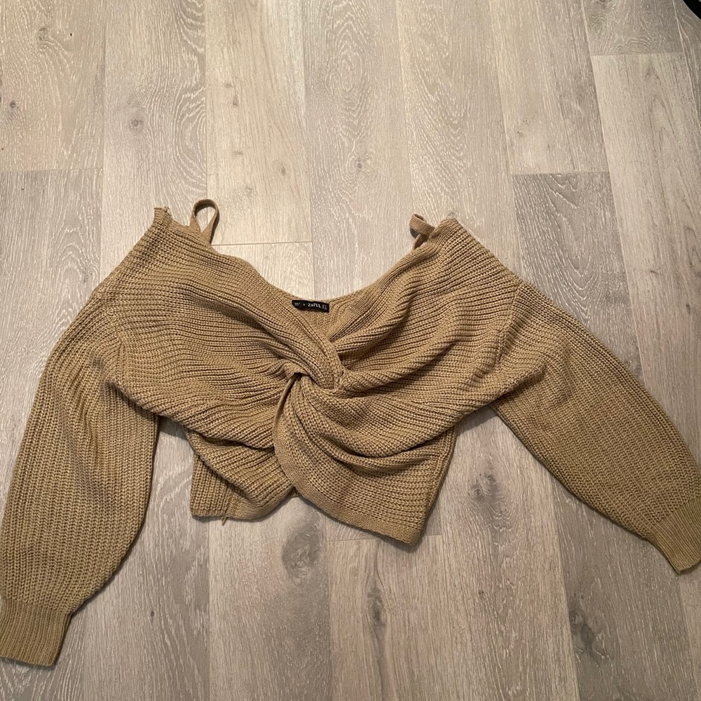 Off the shoulder cropped sweater